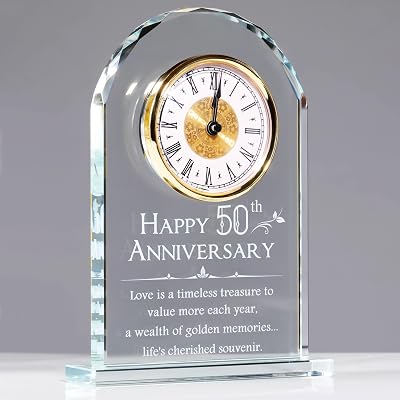 Movdyka Glass Desk Clock Keepsake 50th Anniversary Gift Golden Wedding Present