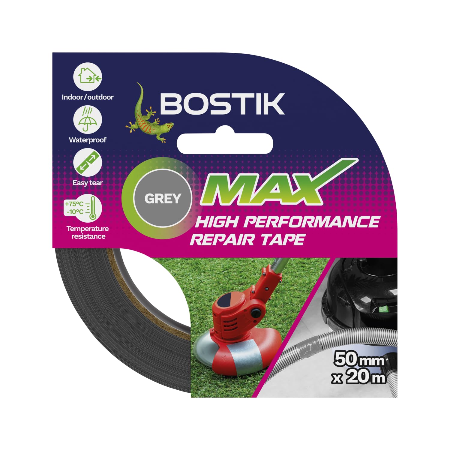 Bostik Max Repair Tape Grey - 50mm x 20m Roll - Ultra Strong Waterproof Duct Tape - Maximum Bond Strength - Heat, Water & UV Resistant - Indoor & Outdoor Use