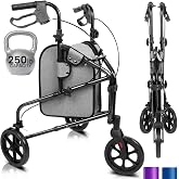Vive Mobility 3 Wheel Walker for Seniors - Foldable Narrow Rollator Walker | Lightweight Folding Three Wheeled Rolling Walker- Narrow for Small Doorways- Heavy Duty for Elderly Men &amp; Women w/ Bag