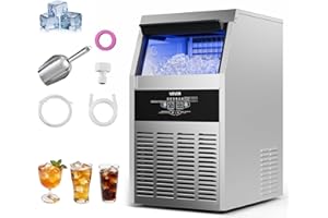 VEVOR Commercial Ice Maker Machine, 130 lbs/24h with 30 lbs Storage Capacity, Built-in/Freestanding/Under Counter, Stainless 