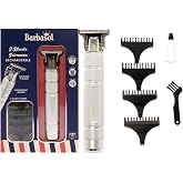 Barbasol Stainless-Steel Rechargeable Zero-Gapped T-Blade Trimmer, Hanging Blade, 4 Guide Combs