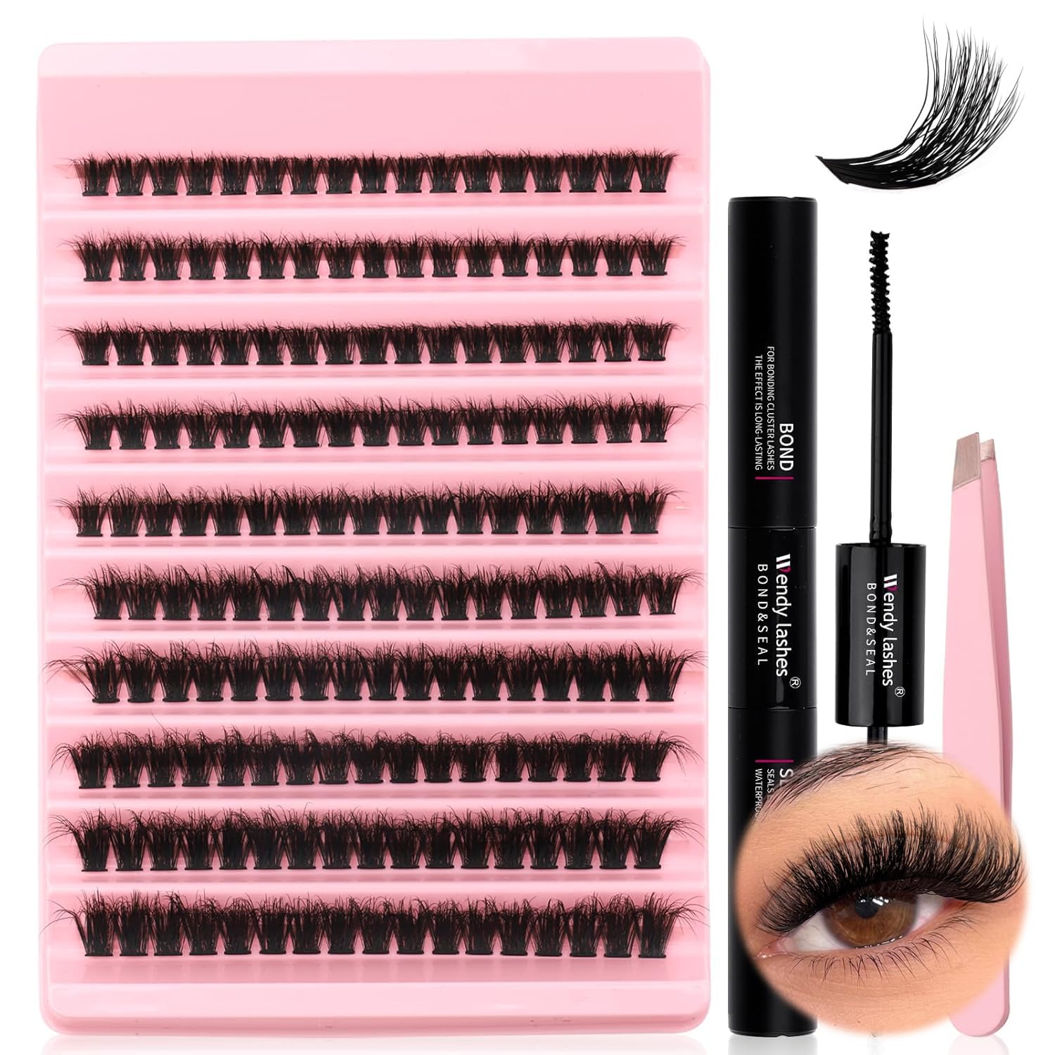 DIY Lash Extension Kit 200PCS 3D Effect Clusters Lashes Kit 0.07 80D 8-16mm Individual Lashes Fluffy Lash Clusters with Lash Bond and Seal Lash Applicator DIY Lash Extensions at Home(3D-80D)