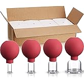 BBTO 4 Pieces Glass Cupping Set Glass Silicone Cupping Cups Massage Vacuum Suction Cupping Cups for Body Face Leg Arm Back Shoulder Muscle and Joint Pain (Red)