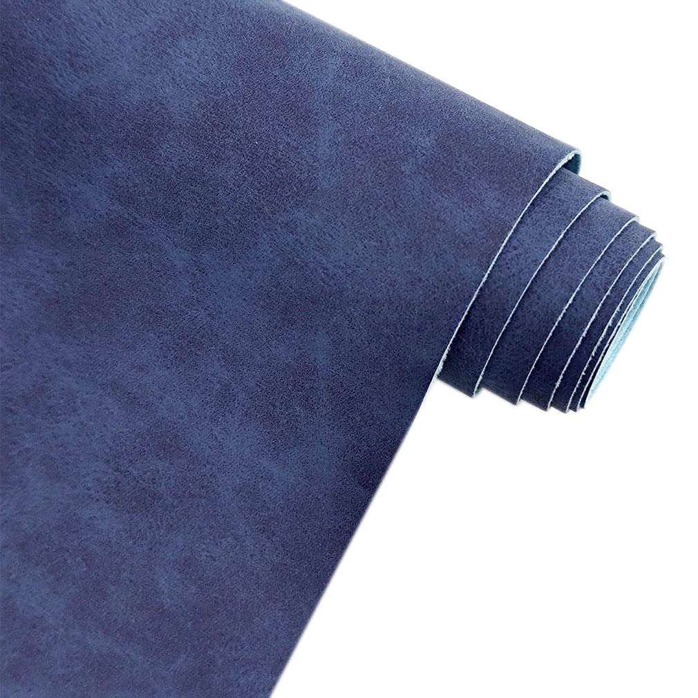 XHT Suede Faux Leather Fabric 30x135cm Waterproof Synthetic PU Leather for Earrings Pouches Hair Bows Making (Dark Blue)