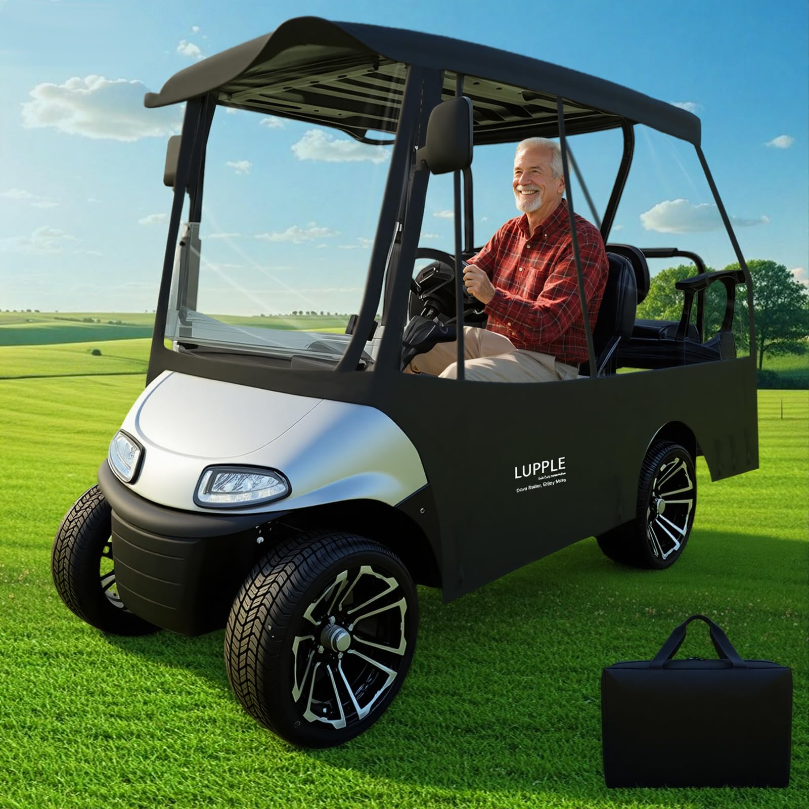 Photo 1 of Universal 4 Passenger Golf Cart Enclosure – Short Roof 59" Rain Cover for Club Car EZGO Yamaha Evolution, 2+2 Seater Winter Weather Protection 600D Waterproof Oxford & 4-Sided Clear PVC Zippered Doors