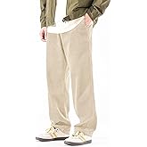 PLEPAN Mens Corduroy Pants Baggy Wide Leg Casual Elastic Waist Drawstring Loose Fit Sweatpants