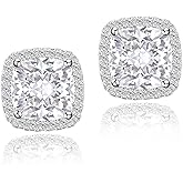 YOMELA Cubic Zirconia Earrings Studs, Halo CZ Birthstone Simulated Diamond Stud Earrings for Women