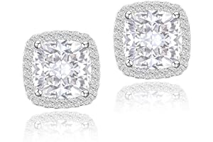 YOMELA Cubic Zirconia Earrings, Stud Earrings for Women Hypoallergenic White Gold Small Dainty Halo CZ Birthstone Earrings fo