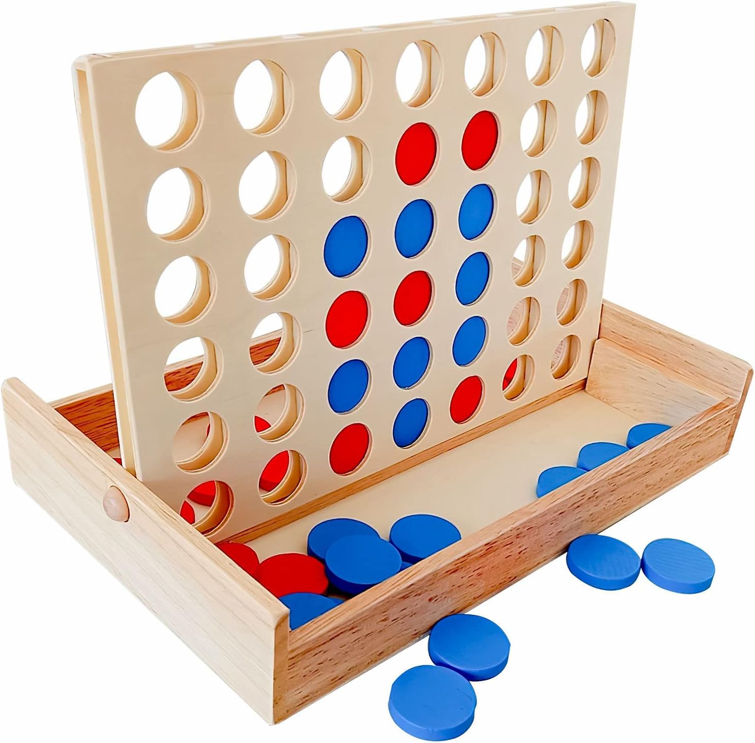 DAWRIS Wooden 4 in a Row Game - Classic Strategy Game for Adults Children-Connect the 4 Discs of Same Colour in a Row - Travel Games Family Board Games Toys Gift for 6 years old Kids Boys Girls Adults