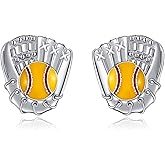 JERWLI Softball/Soccer/Bowling Earrings for Women 925 Sterling Sliver Sports Ball Earrings Softball Stud Earrings Sports jewellery Gifts for Women Lover