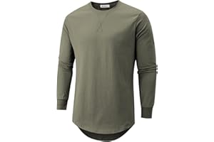 KLIEGOU Mens 100% Cotton Hipster Hip Hop Longline Crewneck T-Shirt S-4XL