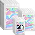 Funfery 300 Pack 3 Size Mylar Holographic Bags with Clear Window,Resealable Bag Smell Proof Foil Baggies Packaging Pouch for Food Storage,Sample,Small Business(White,3x4.7,4x6,4.7x7.9in)