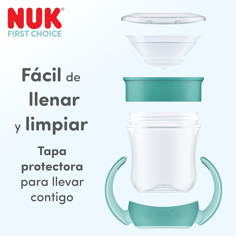 Mini Magic Cup Night vaso aprendizaje bebé, 6+ meses, Verde y gris, Vaso bebé 160 ml, borde antiderrame de 360°, asas antideslizantes, brilla en la oscuridad, 2 unidades