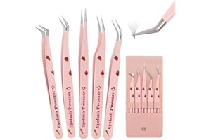 EKYSSO Lash Extension Tweezers Set, 5 Pcs Eyelash Tweezer, Precision Lash Tweezers for 2D-6D Volume & Individual False Lashes