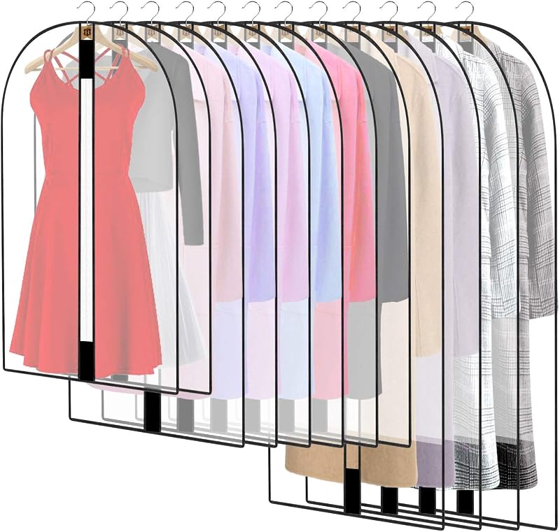 12Pcs Transparent Dustproof Garment Bags with Zip Set for Clothes Suit Dress