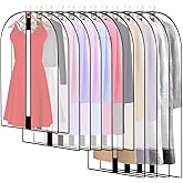 Pwsap 12 Pack Breathable Clothes Covers with Zip, Hanging Garment Covers Bags Dress Bag Covers Moth-Proof Mens Suit Storage Bag Dust Cover for Wardrobe Storage and Travel(Clear)