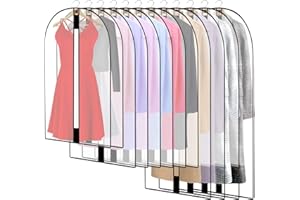 Pwsap 12 Pack Breathable Clothes Covers with Zip, Hanging Garment Covers Bags Dress Bag Covers Moth-Proof Mens Suit Storage Bag Dust Cover for Wardrobe Storage and Travel(Clear)