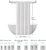 Shower Curtain 122 x 182cm with Metal Hooks White view 5