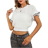 Verdusa Women's Ruffled Short Sleeve Round Neck Knitted Top Pullovers Sweater