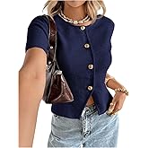 SOLY HUX Women's Button Down Short Sleeve Cardigan Crew Neck Fitted Knit Sweater Tops