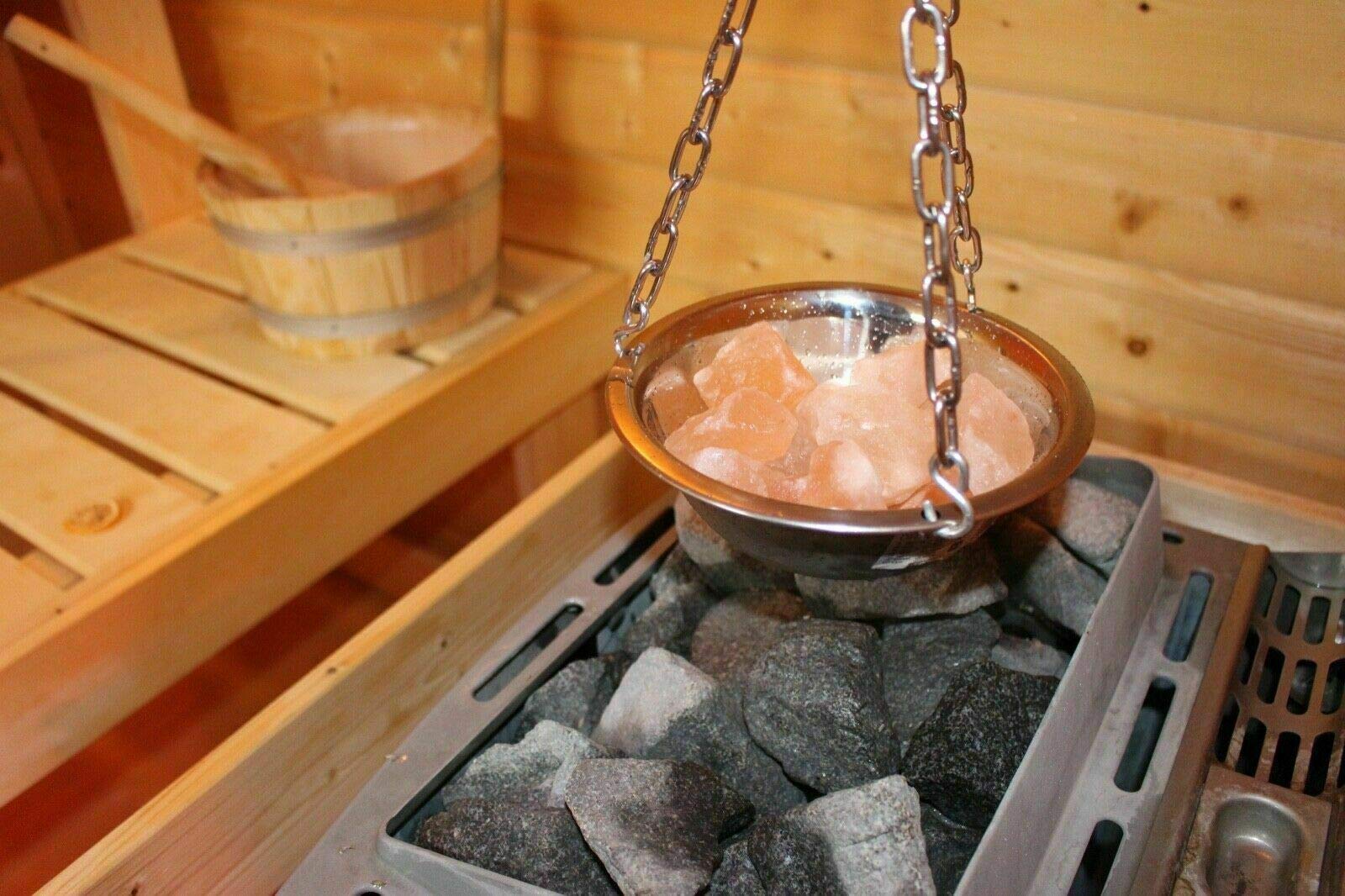 Sauna Evaporator Bowl Herb Pot Stainless Steel for Sauna and Spa Aroma Infusion 16 cm Pattern: Sauna Bowl with Salt Crystals