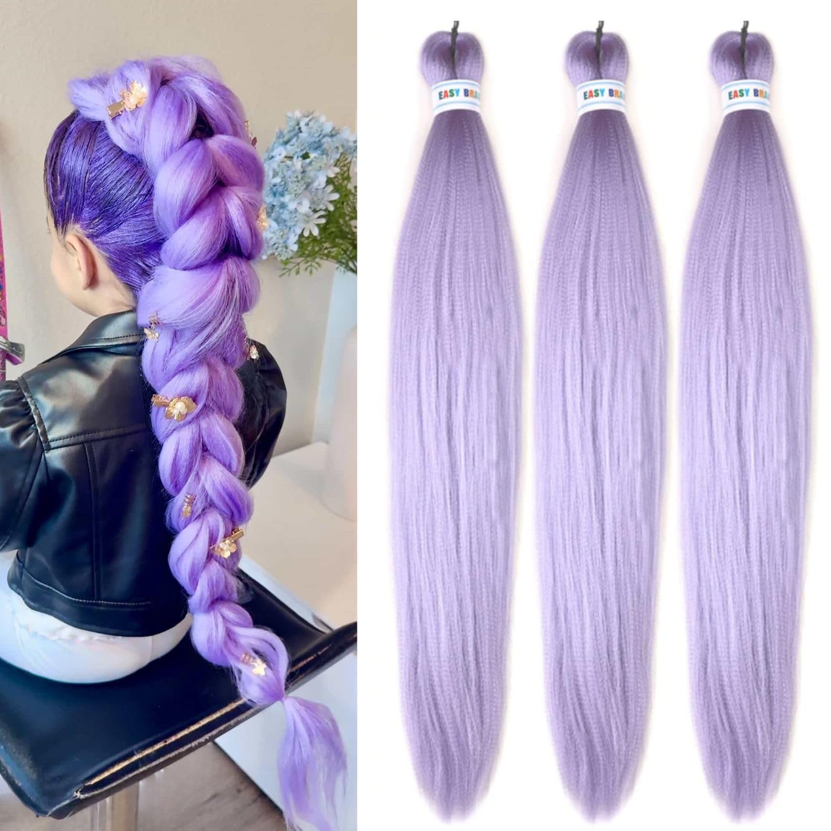Photo 1 of Light Purple Braiding Hair Pre Stretched Synthetic Yaki Ez braid Pre stretched Braiding hair