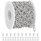 SMYHTGLIF 5 Meters Stainless Steel Rhomboid Chain for Jewelry Making Silver Twisted Chain Spool Jewelry Making Chains with Lobster Clasps and Open Jump Rings