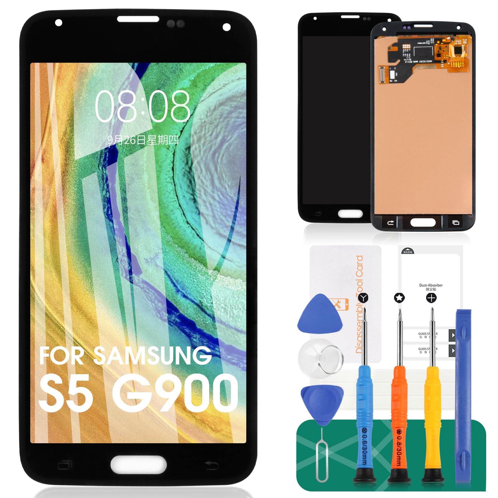 For Samsung Galaxy S5 G900 G900MD G900A LCD Screen Replacement Digitizer Glass Assembly Kits?Free tempered film, glue and tools (Black)