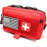 Tactical Admin Pouch Utility Molle Pouch EDC Tool Bag of Laser-Cut Design EMT Medical First Aid Kit Pouch Includes Flag and Cross Patch