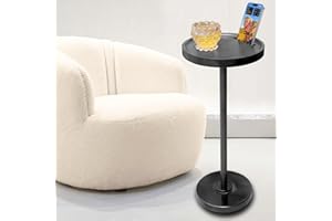 HD WOOD CRAFT Pedestal End Table, Sturdy Drink Table Pedestal with Phone Mount, Pedestal Side Table, Drink Tables for Small Spaces, Home Office and Bedroom, Distressed Finish