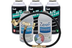 ZeroR® Premium Repair & Recharge Kit for R134a Refrigerant Systems | Max Seal, Permafrost, R134a Replacement | 24" HD Can Tap Gauge