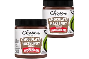 Chosen Foods Chocolate Hazelnut Spread - Made with 100% Pure Avocado Oil, Simple Ingredients, 40% Less Sugar, Vegan, Free of Palm Oil,12 oz 2-Pack