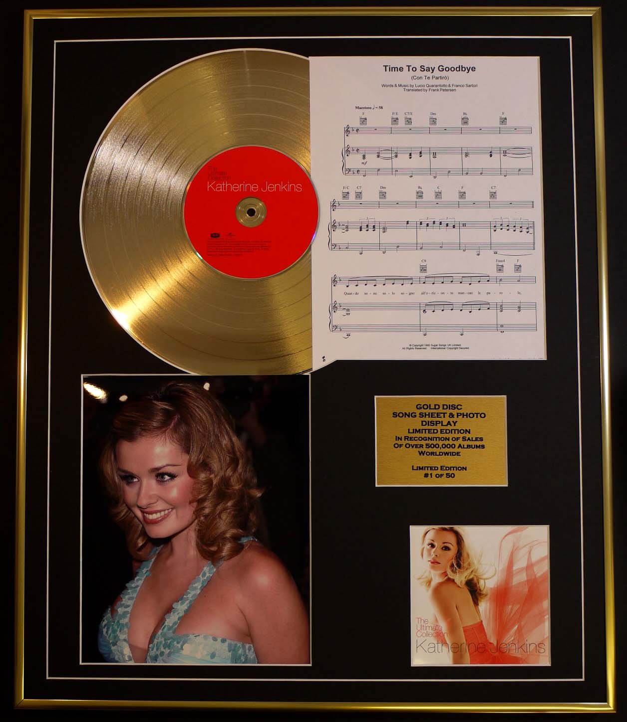 KATHERINE JENKINS/CD GOLD DISC, SONG SHEET & PHOTO DISPLAY/LTD. EDITION/COA/ALBUM, ULTIMATE/SONG SHEET, TIME TO SAY GOODBYE