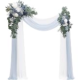 Floroom Arch Flowers with Drapes Kit (Pack of 4) - 2pcs Artificial Dusty Blue &amp; Navy Blue Floral Swag Arrangement with 2pcs Draping Fabric for Wedding Ceremony Arbor and Reception Backdrop Decoration