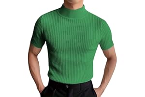 xoxingysm Mens Mock Turtleneck T Shirt Solid Ribbed Knit High Collar Short Sleeve Tops Spring Summer Slim Muscle Undershirt