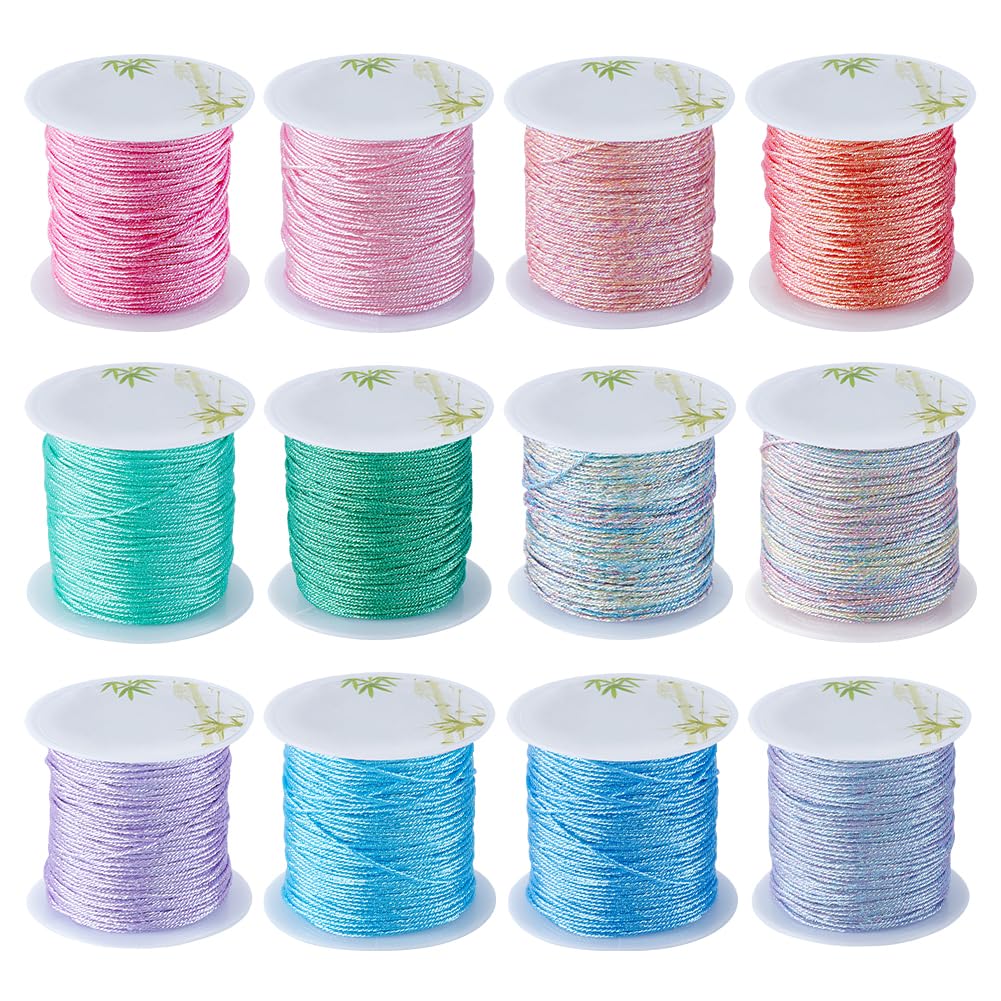 SUNNYCLUE 12 Colors 12-Ply 0.8mm Waxed Polyester Cord Thread Chinese Knotting Cord Glitter Wax Coated Gradient Beading String for jewellery Making Threads DIY Bracelet Necklace Sewing Stitching