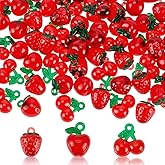 CRAFTYMELODY 60Pcs Resin Cherry Charms 3 Styles Transparent Strawberry Pendants Dangle Charms Red Mini Cute 3D Imitaition Fruit Pendants for Earrings Bracelets Necklace Jewelry Making Supplies