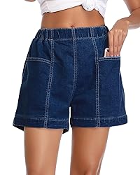 Fuinloth Women's Denim Shorts, Elastic Wasit Mid