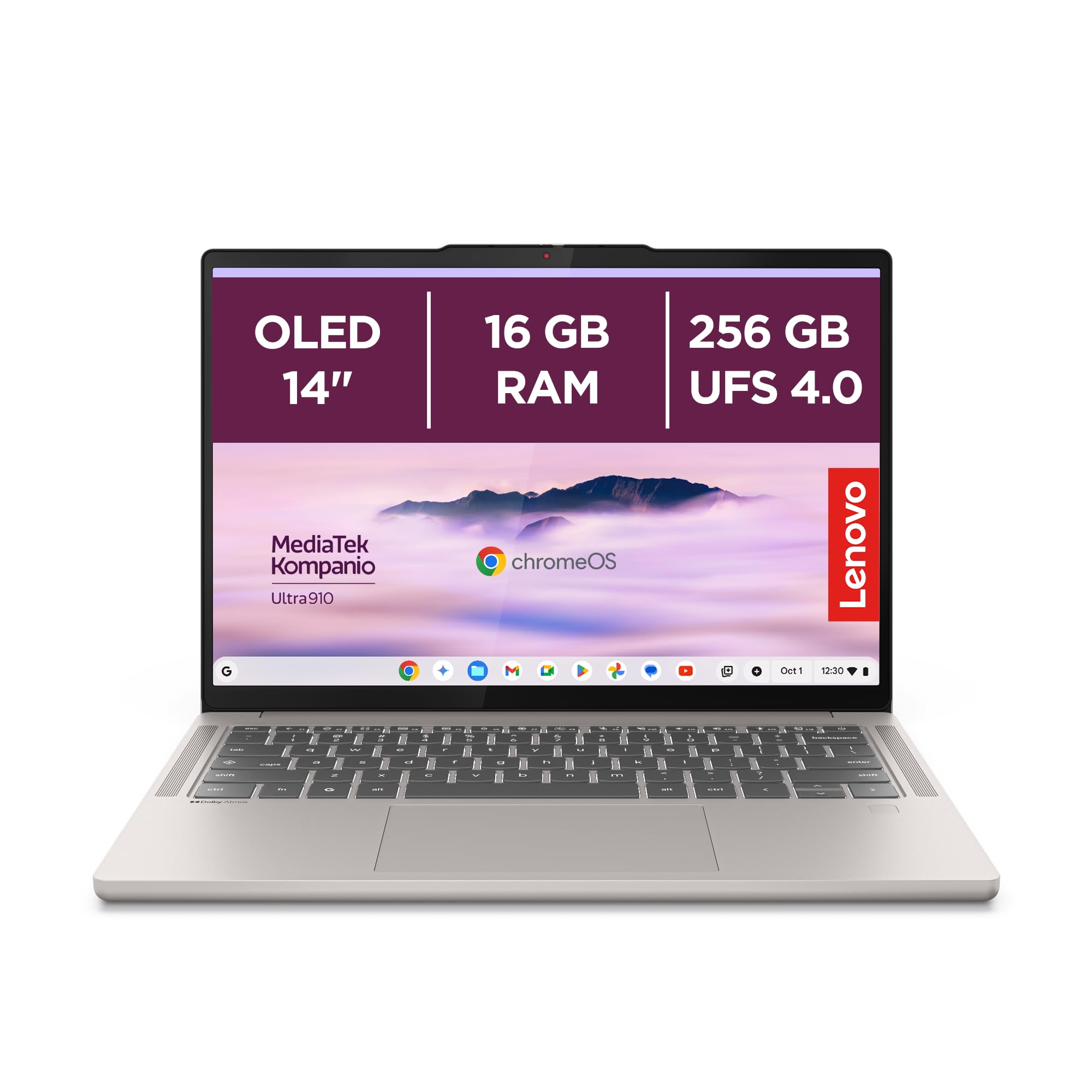 Lenovo Chrome Laptop | 14"WUXGA OLED Touch Display | MediaTek Kompanio Ultra 910 | 16GB RAM | 256GB SSD | ARM Immortalis G925 MC1 Grafik | ChromeOS | QWERTZ | Beleuchtet | Grau | 3 Monate Premium Care