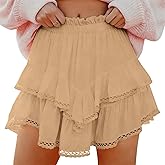 Rorzain Flowy Shorts for Women Casual Boho Ruffle Tiered Skorts High Waist Mini Skirts Golf Tennis Crochet Shorts