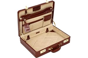TASSIA Luxury Leather Executive Case Attache Briefcase Expander Business Bag