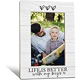 NJKRY Boy Mom Gifts Picture Frames, Mothers Day Birthday Gifts for Boys, Mom Son Boy Mama GiftsWooden Photo Frames, Life is Better With My Boys Picture Photo Frame for Desk Table 4X6 Photos