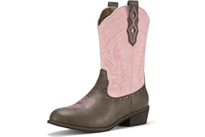 Rollda Kids Cowboy Boots Western Round Toe Cowgirl Boots for Boys Girls Toddler/Little Kid/Big Kid