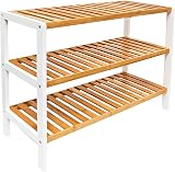1ABOVE Bamboo Shoe Rack 3 Tier White Natural Plant Rack for Small Spaces view 1