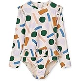 LDIOIF Girls One Piece Swimsuits Zipper Rash Guard Long Sleeve Bathing Suit with Ruffle Hem UPF50+