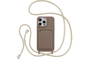 ZTOFERA Crossbody Case for iPhone 14 Pro Max with Card Holder,Shockproof Liquid Silicone Case with Adjustable Rope Lanyard Strap for iPhone 14 Pro Max 6.7 inch,Brown