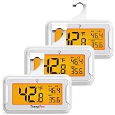 TempPro TempAir Refrigerator Thermometer 2 Pack, Large Backlit LCD Display | Waterproof Freezer Fridge Thermometer with Max/Min Record, Easy Battery Replacement for Room, Cooler