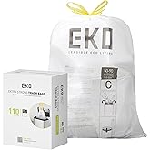 EKO 21 Gallon / 50-90 Liter,110 CountDrawstring Trash Bags, Extra-Strong Unscented Garbage Bags, Easy-Dispense Roll for Kitchen & Household Use, Resists Tears, Leaks and Punctures, Code G, White