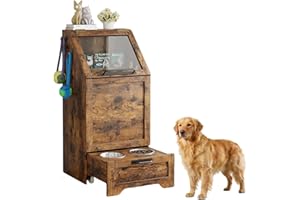 Garvee Dog Feeding Station with Storage Cabinet, Flip Top Pet Food Storage & 2 Elevated Bowls, Hidden Feeder Organizer for Li