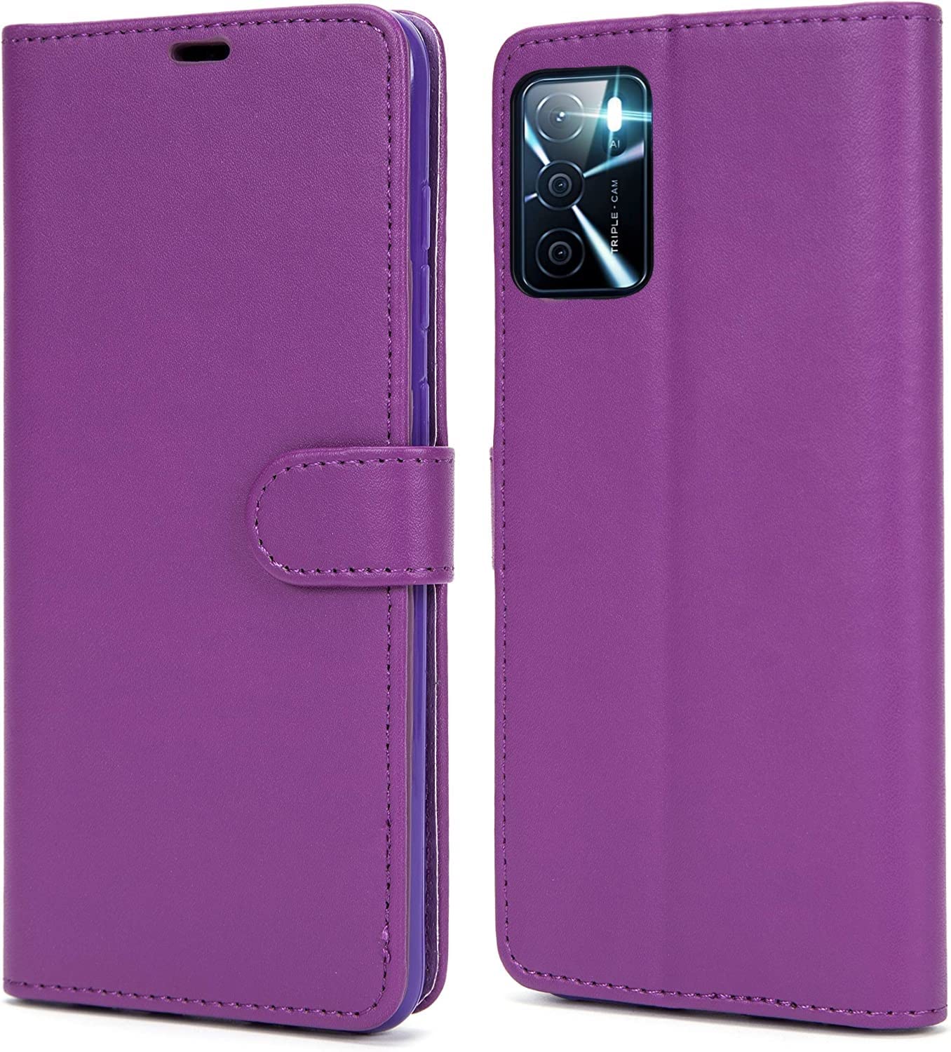 NWNK13 For Oppo A16S / A54S / A16 Case Leather Wallet Book Flip Stand View Phone Cover with Card Holder Slots Compatible with Oppo A16s (Purple)